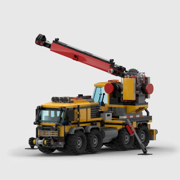 Heavy Duty Crane Truck with Trailer brick model hero view