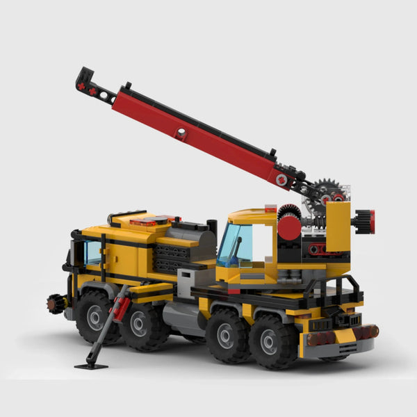 Yellow and black with red accents brick model rear view
