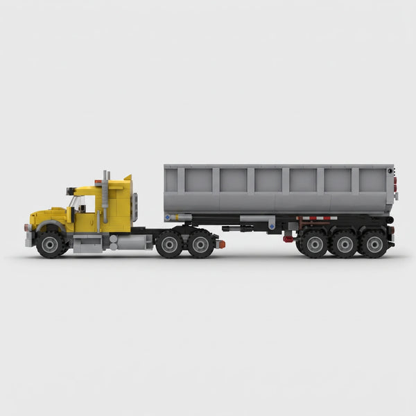 Heavy Duty Dump Truck Yellow Edition brick model side profile view