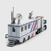 White with red and blue stripes Kenworth brick model rear three quarter view