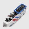 White with red and blue stripes Kenworth brick model close up detail view