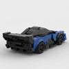 Blue and black McLaren Senna GTR Blue Edition brick model rear three quarter view