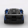 Blue and black McLaren Senna GTR Blue Edition brick model straight rear view
