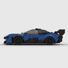 Blue and black McLaren Senna GTR Blue Edition brick model side profile view