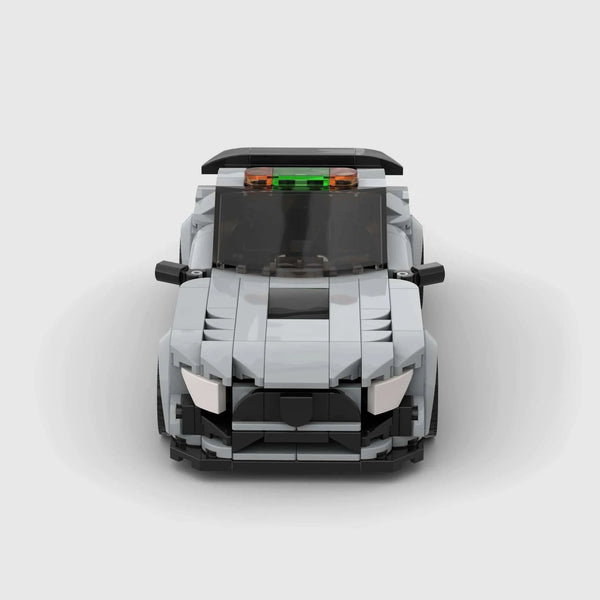 Grey Mercedes-Benz AMG GT brick model front view