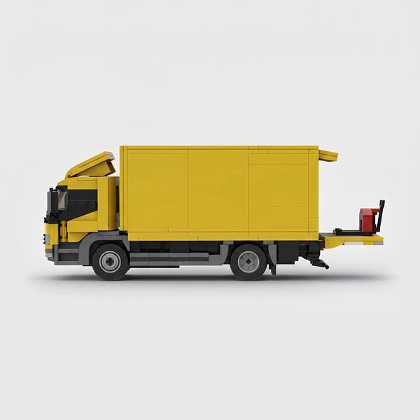 Atego Delivery Box Truck with Tail Lift brick model side profile view