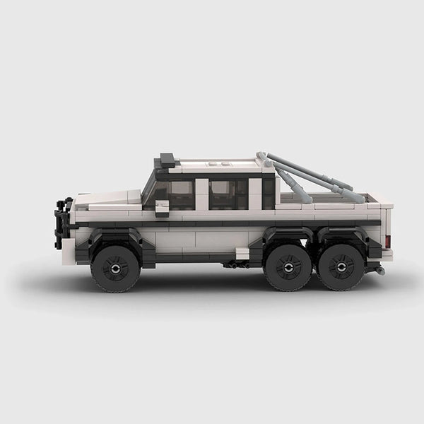White Mercedes-Benz G63 6x6 brick model side profile view