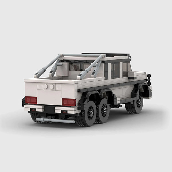 White Mercedes-Benz G63 6x6 brick model rear three quarter view