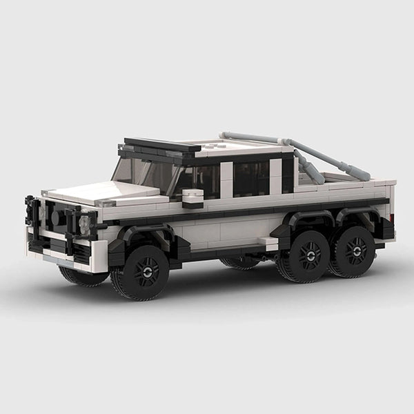 White Mercedes-Benz G63 6x6 brick model low 3q view