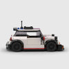White with red and blue stripes Mini Cooper brick model side profile view
