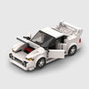 White Mitsubishi Lancer Evolution brick model close up detail view