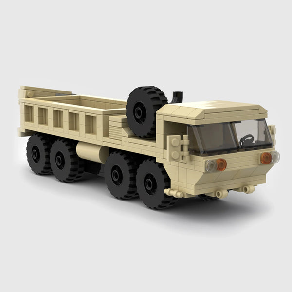 Desert 8x8 Tactical Cargo Truck with Crane brick model front 3q view