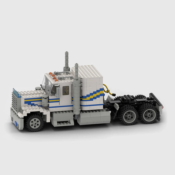 Classic Long-Nose Semi-Truck Cab brick model front 3q view