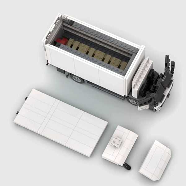 White Delivery Box Truck brick model angle 1 view