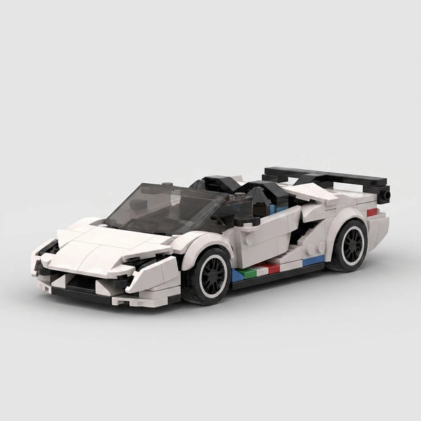 White Lamborghini Aventador SVJ brick model alternate front three quarter view