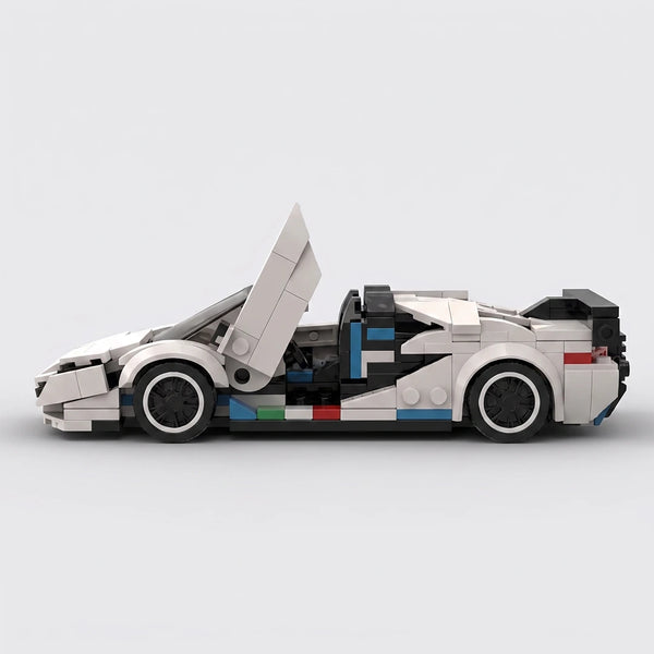 White Lamborghini Aventador SVJ brick model side profile view with scissor door open