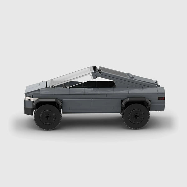 Grey Tesla Cybertruck brick model side profile view