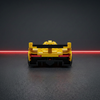 yellow racing brick car model rear view with racing wing